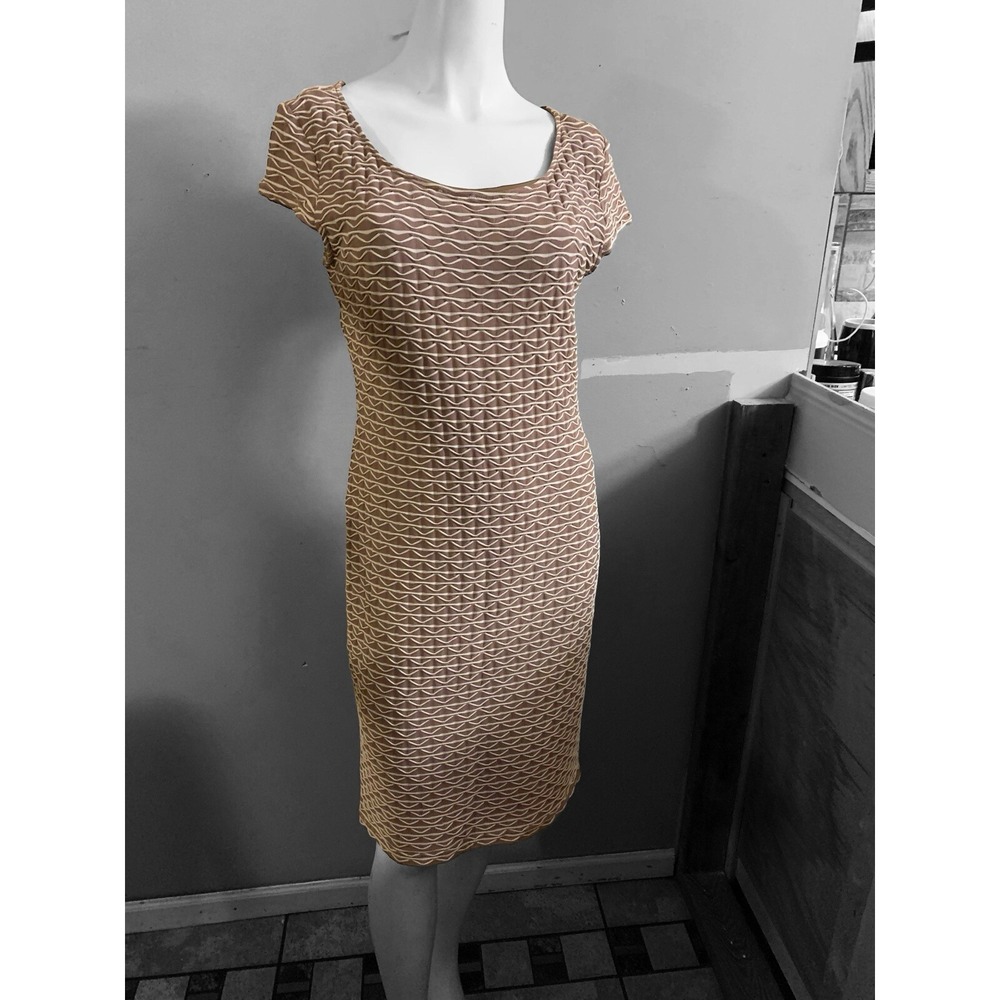 Sharagano Pencil Ribbed‎ Belted Brown White Seaside Knee length Woman's Dress 4